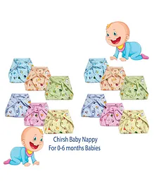 Chirsh Baby Nappies Cloth Diaper Pack Of 12 - Multicolor