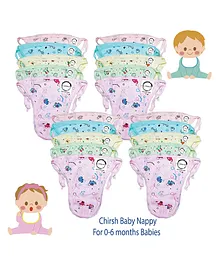 Chirsh Hosiery Cotton Cloth Nappies Elephant Print Pack of 20 - Multicolor