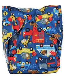 Adore 5 Layered Charcoal Insert Adjustable Cloth Diaper Vehicle Print - Multicolor