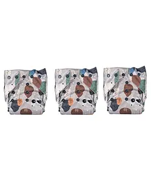 Adore Baby Unisize Adjustable Cloth Diaper with 5 Layer Charcoal Insert Bear Print Pack of 3  - Grey Brown