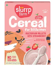 Slurrp Farm Multigrain Millets Cereal with Ragi Strawberry and Rice Crispies Instant Cereal for Growing Little Ones No Refined Sugar - 300 gm