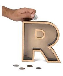 The Engraved Store Pick Your R Alphabet Wooden Piggy Bank - Brown