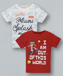 Plum Tree Pack Of 2 Half Sleeves Miami Splash & Robot Skater Print Tees - White & Orange