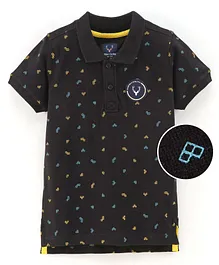 Allen Solly Juniors Half Sleeves T-Shirt Geometric Print & Logo Patch - Black