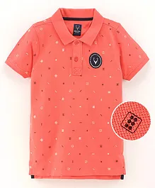 Allen Solly Juniors Half Sleeves Cotton T-Shirt Dice Print - Peach