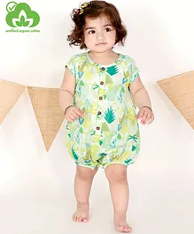 Miko Lolo Short Sleeves Leafy Forest Print Onesie - Green & Blue
