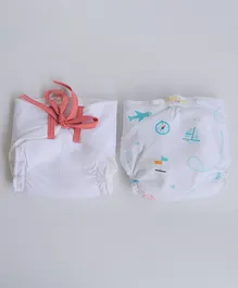 Yellow Doodle 100% Organic Cotton Dry Nappies Heart Print Pack of 2 - White