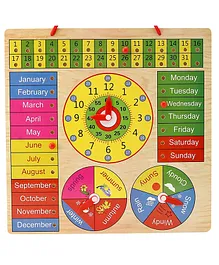 Zivilion Wooden 6 in 1 Calendar Clock Montessori Educational Puzzle - Multicolor
