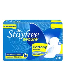 Stayfree Secure Cottony Wings Sanitary Pads - 20 Pieces