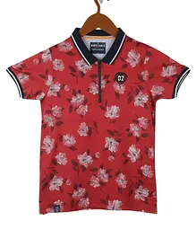 Monte Carlo Half Sleeves Floral Print T Shirt - Red
