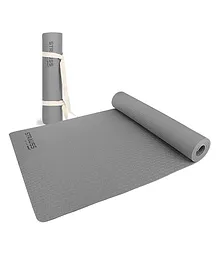 Strauss Anti Skid TPE Yoga Mat With Carry Strap 4 mm - Grey