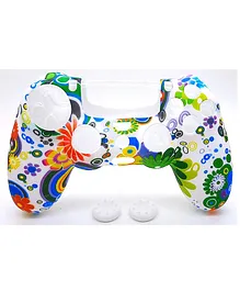 TMG Silicone Protective Skin Case Cover for PS4 Controller with Thumb Grips Floral Print - White
