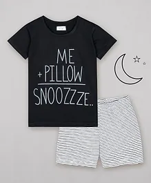 Sheer Love Half Sleeves Me+Pillow Printed Night Suit - Black & White