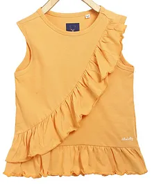 Allen Solly Juniors Sleeveless Solid Top With Frill Detailing - Yellow