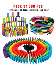 Ladwa Super Dominos Blocks 12 Color Bulk Wooden Dominos Blocks Set Kids Game Educational Play Toy Domino Racing Toy Game Multicolour - 600 Pieces