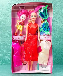 Vijaya Impex Fashion Doll with Small Sister Red - Height 26.5 cm
