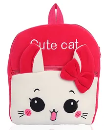 O Teddy Cute Cat Plush School Bag Dark Pink & White - Height 14 Inches
