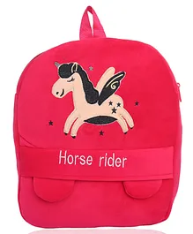 O Teddy Horse Rider Plush School Bag Dark Pink - Height 14 Inches