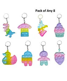 Enorme Push Pop It Silicone Rainbow Bubble Stress Relieving Fidget Key chain Pack Of 8 - Multicolour 