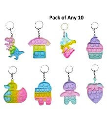 Enorme Push Pop It Silicone Rainbow Bubble Stress Relieving Fidget Keychain Pack Of 10 - Multicolour 
