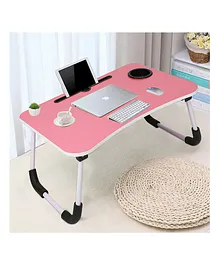 Enorme Smart Multi Purpose Foldable Wooden Laptop Study Table with Dock Stand and Coffee Mug Holder - Pink