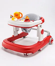 Musical Baby Walker With Adjustable Height & Toy Bar - Red/White