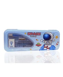 Emob Metal Double Layer Pencil Box with Stationary Robot Theme - Multicolour