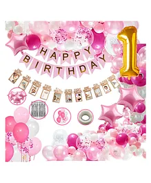 Bubble Trouble Girls Happy Birthday Balloon Banner Decoration Kit Combo Pink - Pack of 62