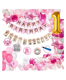 Bubble Trouble Girls Happy Birthday Balloon Banner Decoration Kit Combo Pink - Pack of 62