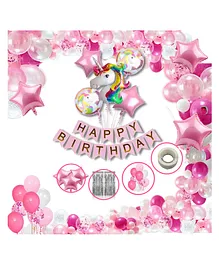 Bubble Trouble Girls Unicorn Happy Birthday Balloon Banner Decoration Kit Combo Pink - Pack of 61