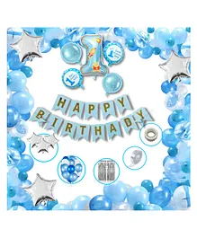 Bubble Trouble Boys Happy Birthday Balloon Banner Decoration Kit Combo Blue - Pack of 62