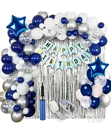 Party Propz Happy Birthday Decoration Kit Combo Blue Silver - Pack of 62