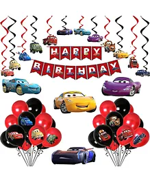 Party Propz Car Theme Birthday Decoration Combo Red Black Yellow - Pack of 45