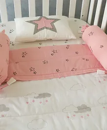 Oranges and Lemons Organic Cotton 4 Pieces Cot Bedding Set With Quilt Starry Night Print - Pink