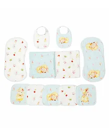 Snuggly Spaces Bamboo Muslin Essentials Set Fluffy The Sheep Print Pack Of 11 - Blue White 