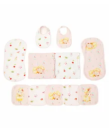 Snuggly Spaces Bamboo Muslin Essentials Set Fluffy The Sheep Print Pack Of 11 - Pink White 
