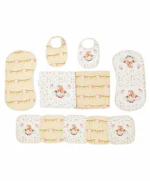 Snuggly Spaces Bamboo Muslin Essentials Set Miss Bella The Unicorn Print Pack Of 11 - Peach White 