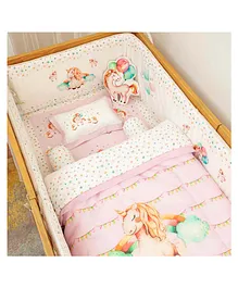 Snuggly Spaces Organic Cotton Cot Bedding Set With Bumper Miss Bella The Unicorn Print - Purple