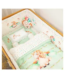 Snuggly Spaces Miss Bella The Unicorn Organic Cotton Cot Bedding Set With Bumper Miss Bella The Unicorn Print - Green