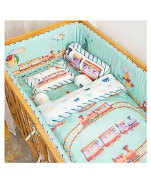 Snuggly Spaces Cot Bedding Set Ollie The Train Print - Sky Blue