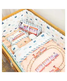 Snuggly Spaces Cot Bedding Set Ollie The Train Print - Peach