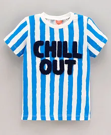 Koton Half Sleeves T Shirt Stripes & Text Print - Blue