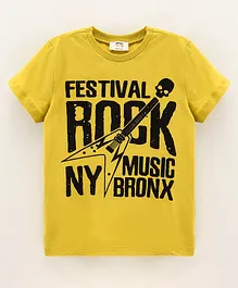 Koton Half Sleeves Cotton T-Shirt Festival Rock Print - Yellow
