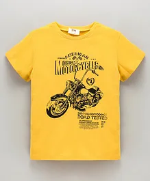 Koton Half Sleeves Cotton T-Shirt Motorcycle Print - Yellow