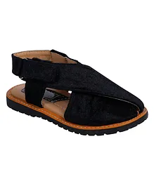 Buckled Up Velvet Casual Sandals - Black
