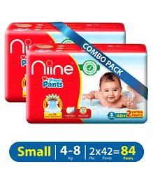 Niine Baby Diaper Pants SmallS Size 4-8 KG Pack of 2  for Overnight Protection with Rash Control - 84 Pants