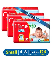 Niine Baby Diaper Pants SmallS Size 4-8 KG Pack of 3  for Overnight Protection with Rash Control - 126 Pants