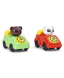 Toyzone Pull String Telephone Teddy Heads Toy Cars Pack of 2 - Red & Green