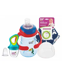 BeeBaby bundle of Fresh Nibbler Bandana Bib with Teether & 250 ML Sippy Spout Cup with Handle 100% BPA FREE - Blue
