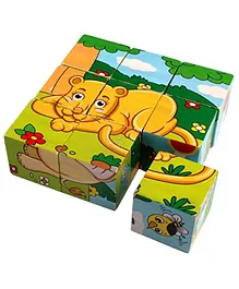 Trinkets & More 3D Wild Animal Block 6 Face Puzzle Wooden Cube Jigsaw 9 Pieces with Storage Tray